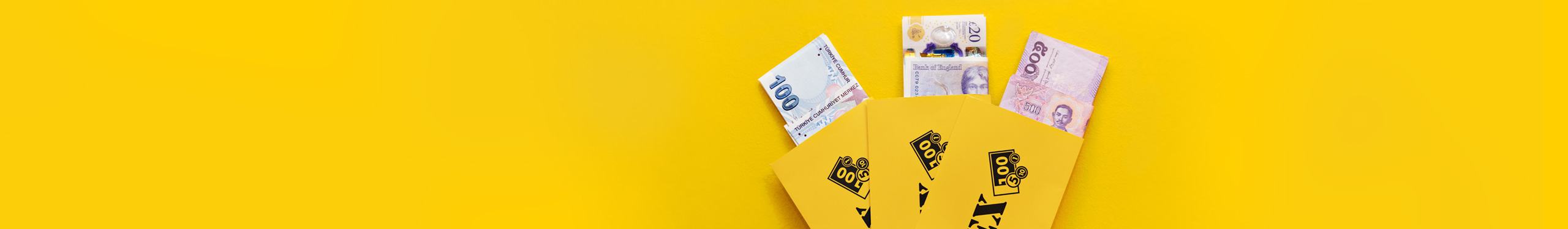 Valuta i gule FOREX-konvolutter