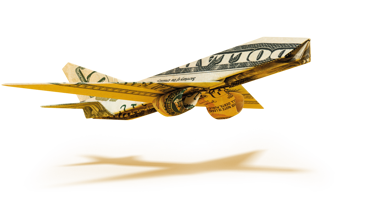 Fly laget av amerikanske dollarsedler som symboliserer reiser, valuta og utgifter i utlandet.