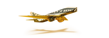 Fly laget av amerikanske dollarsedler som illustrerer valuta, reisebudsjett og penger til utenlandsreisen.